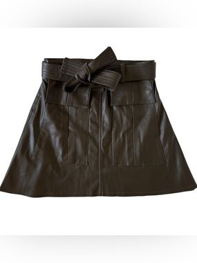Nonchalant the Label vegan faux leather chocolate brown mini skirt with tie belt